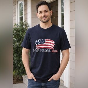 Las Vegas USA Men’s Navy Graphic T-Shirt American Flag Size Small